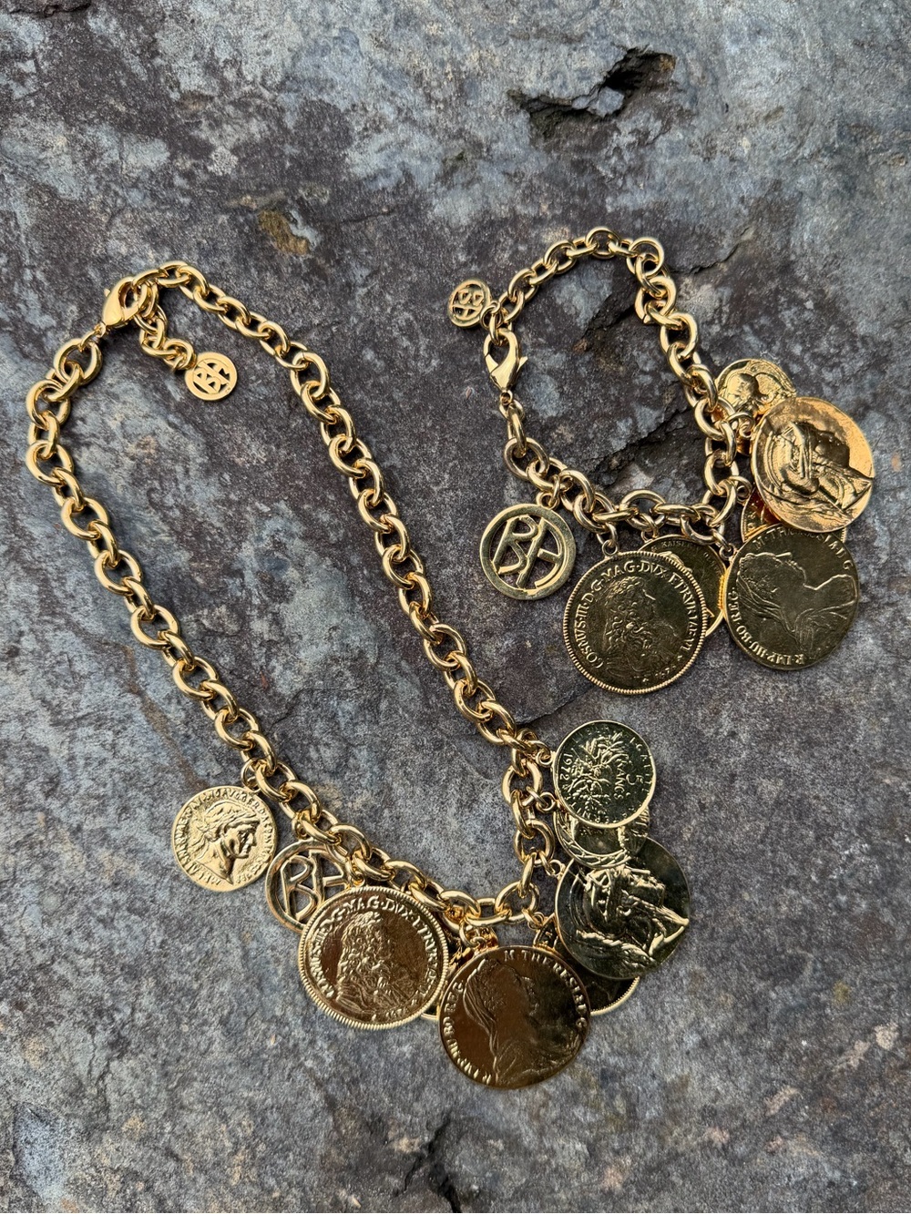 Ben-Amun 24K Gold Plated Moroccan Coin Charm Necklace Bracelet Set - Picture 12 of 13